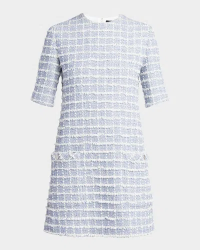 Versace Short-sleeve Windowpane Tweed Boucle Mini Dress