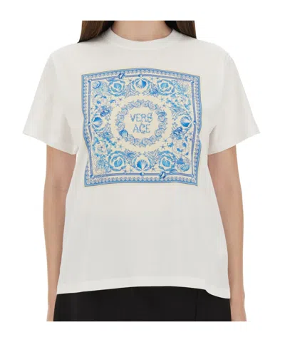 Versace Short-sleeved Crewneck T-shirt In Neutral