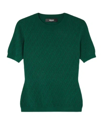 Versace Patterned Short-sleeve Top In Green