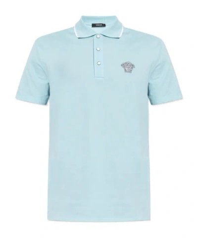 Versace Short-sleeved Polo Shirt In Blue
