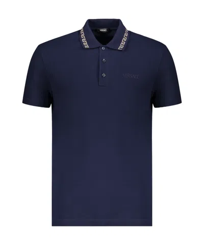 Versace Short-sleeved Polo Shirt In Blue