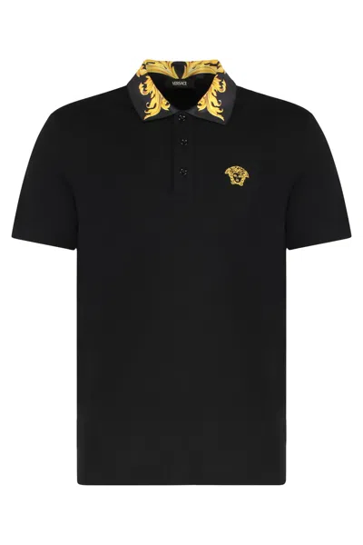 Versace Short-sleeved Polo Shirt In Black