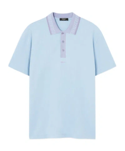 Versace Short-sleeved Polo Shirt In Blue