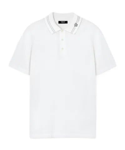 Versace White Polo Shirt With Medusa Detail On The Collar