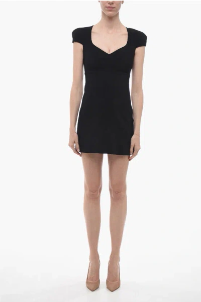 Versace Short-sleeved Sheath Dress With Back Full Zip In Black