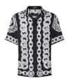 Versace Black And White Bowling Shirt With Cuban Collar And All-over Chain-link Print In Silk Man