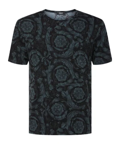 Versace Barocco Print Crewneck Undershirt In Black+grey