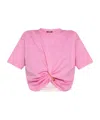 Versace Safety-pin Twisted Crop T-shirt With Underwater Barocco Silk Twill Back In Multi