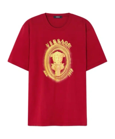 Versace Medusa Column T-shirt In Red