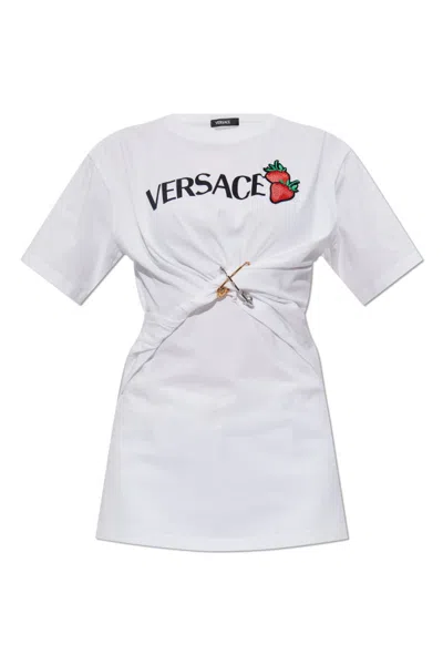 VERSACE VERSACE SAFETY-PIN DETAILED CREWNECK T-SHIRT