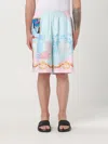 Versace Silk Twill Shorts With Vibrant Classical Motifs In Hellblau