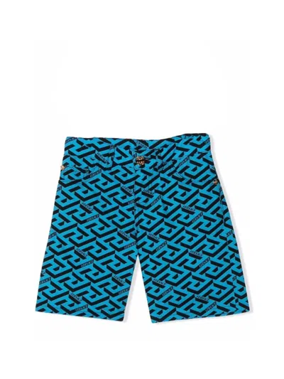 Versace Short With Logo In Blue