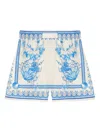 Versace Underwater Barocco Bicolor Foulard Cotton Poplin Pull-on Shorts