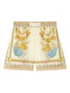 Versace Multicolor Shorts With Elastic Waist And All-over Underwater Barocco Print In Silk Woman In Gold
