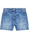 Versace Printed Denim Shorts In Blue