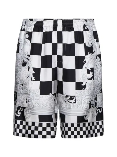 Versace Printed Silk Bermuda Shorts Set In Blackwhite