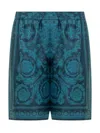 Versace Relaxed Baroque Patterned Silk-nylon Shorts In Blue