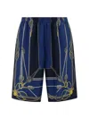 Versace Pattern-printed Elasticated Waistband Bermuda Shorts In Blue/gold