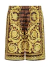 Versace Barocco-print Silk Shorts In Caramel/black/gold