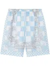 Versace Blue Barocco Checkerboard-print Shorts In Celeste E Bianco