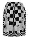 Versace Black And White Shorts With Baroque Print In Techno Fabric Man In Black White Silver (black)