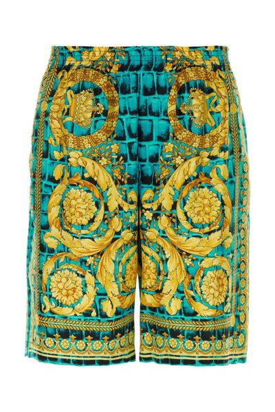 Versace Shorts In Glacier Green+black+gold