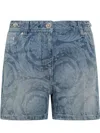 Versace Shorts In Denim Stampato Donna In Blue
