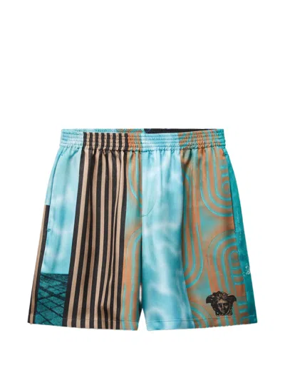 Versace Shorts In Seta Multicolore Con Stampa Grafica