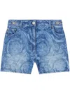 Versace Printed Denim Shorts In Medium Blue