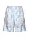 Versace Blue Barocco Checkerboard-print Shorts In Pastel Blue+white+silver