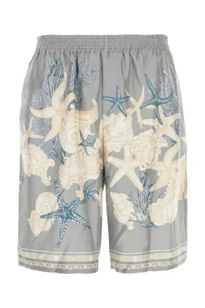 Versace Barocco Sea Print Silk Shorts In Printed