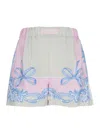 Versace Pink Shorts With Patch Logo On The Front And All-over Graphic Print In Silk Woman In Pink