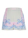 Versace Pink Shorts With Patch Logo On The Front And All-over Graphic Print In Silk Woman In Pink