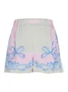 Versace Pink Shorts With Patch Logo On The Front And All-over Graphic Print In Silk Woman In Pink