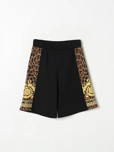 Versace Barocco Print Cotton Sweat Shorts In Schwarz