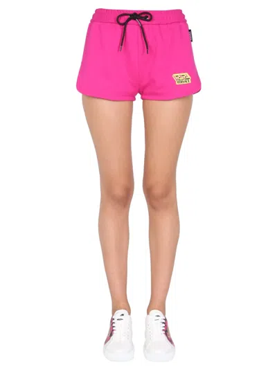 Versace Shorts With Greek Logo Patch In Pink