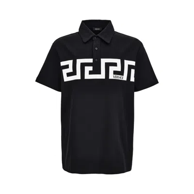 Pre-owned Versace Short-sleeve Cotton Polo Shirt 'black' | Men's Size S