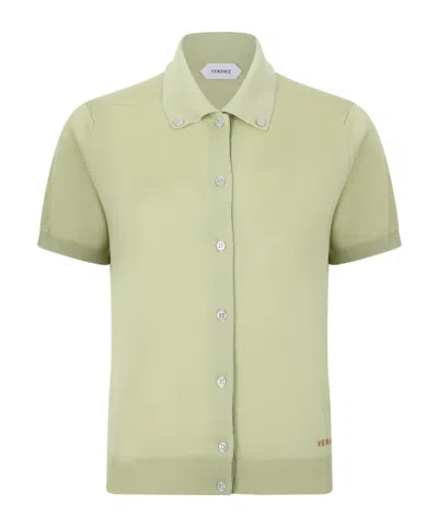 Versace Short-sleeve Knitted Cardigan In Brown