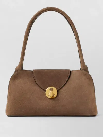 Versace Shoulder Bag Gold Tone Hardware Suede Handle In Brown