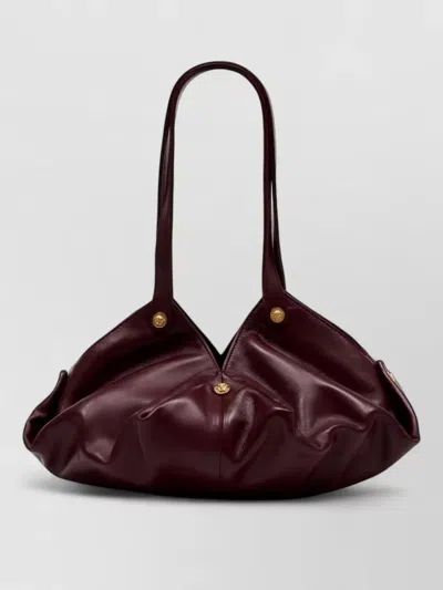 Versace Shoulder Bag Lambskin Leather Ruched Design In Red
