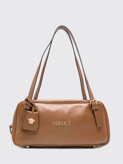 Versace Lamb Leather Shoulder Bag In Brown