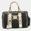 VERSACE SIGNATURE FABRIC AND LEATHER STUDDED SNAP OUT OF IT SATCHEL