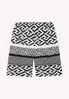Versace La Greca Monogram Print Cotton Blend Shorts In Monochrome