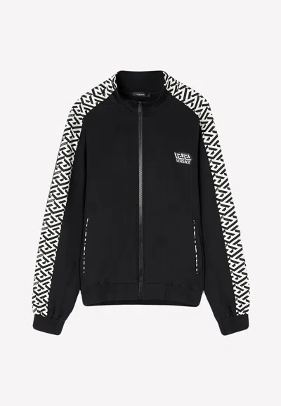 Versace Signature Greca Print Sports Jacket In Black