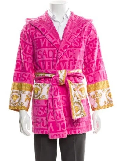 Pre-owned Versace Signature Logo Printed Robe In Pink