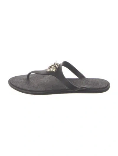 Pre-owned Versace Signature Logo Rubber Slides In Black