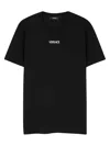 Versace Black Minimalist Embroidered Logo Cotton T-shirt In Black