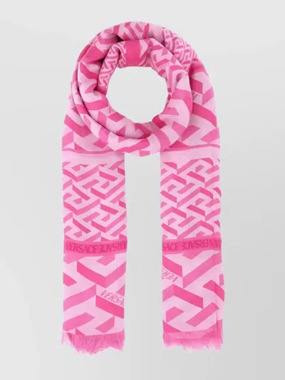 Versace Signature Print Frayed Edge Scarf In Printed