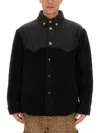 Versace Faux Shearling And Technical Jacquard Jacket In Black