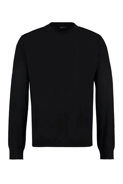 Versace Silk And Cotton Blend Sweater In Black